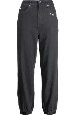 A Bathing Ape Logo-embroidered high-rise tapered jeans