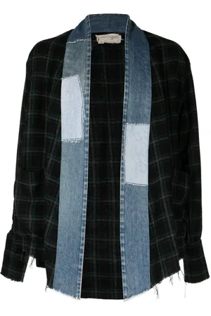 GREG LAUREN Patchwork checked open-front jacket