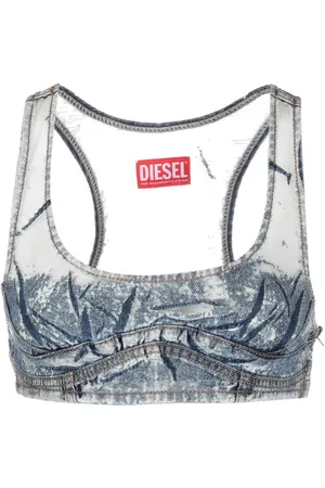 Diesel Denim-patchwork mesh top