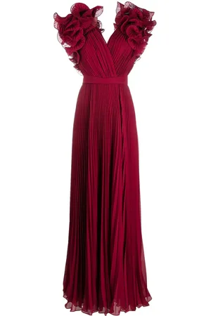 Elie saab Plissé-effect silk maxi dress
