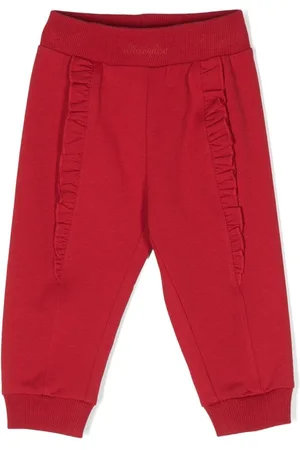 Monnalisa logo-plaque cotton straight trousers - Red