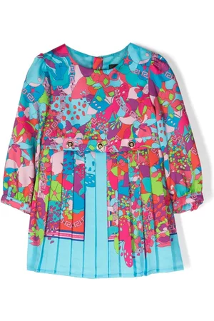 VERSACE X Dua Lipa Floral Summer-print pleated dress