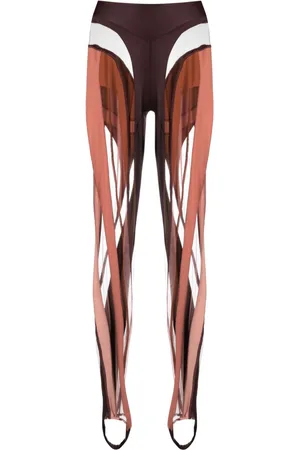 MUGLER Spiral tulle-panelled jersey leggings