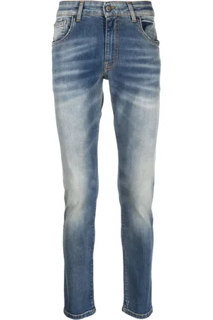 SALVATORE SANTORO Logo-patch cotton slim-fit jeans