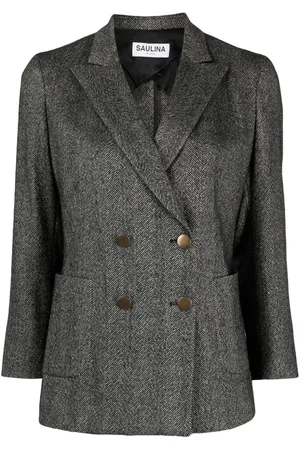 Saulina Double-breasted herringbone-pattern blazer