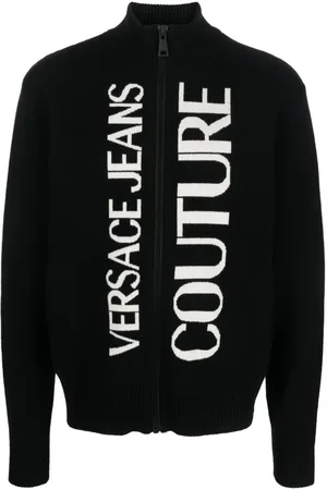 VERSACE Intarsia logo-knit zip-up jacket