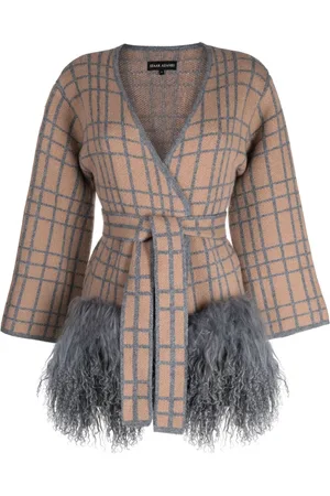 Izaak Azanei Check-pattern belted cardigan