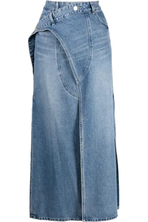 SYSTEM Logo-patch cotton denim skirt