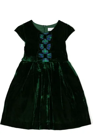 Rachel Riley Bow-detailing flared velvet dress