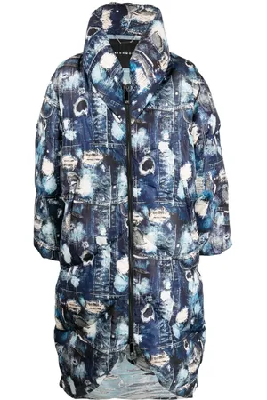 John Richmond Ripped denim-print padded coat