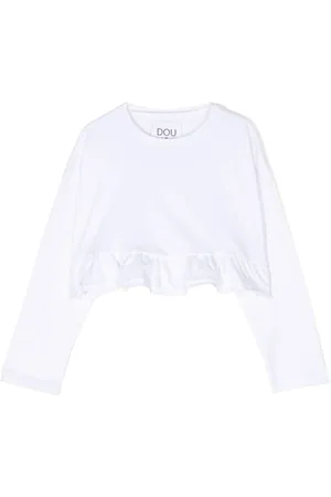 DOUUOD KIDS Crew-neck ruffled cotton T-shirt