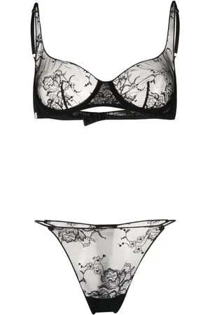 Ann Summers Lulu Eyelash Lace Bralette And High Waist Thong Set With Peep  Cup And Hardware Detail In Black for Women