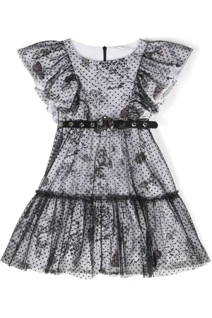 MONNALISA Botanical-print ruffled tulle dress
