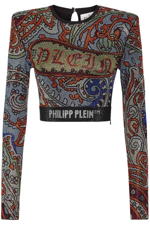 Philipp Plein Paisley rhinestone-embellished crop top