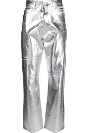 Maison Margiela Foiled-effect tapered-leg jeans