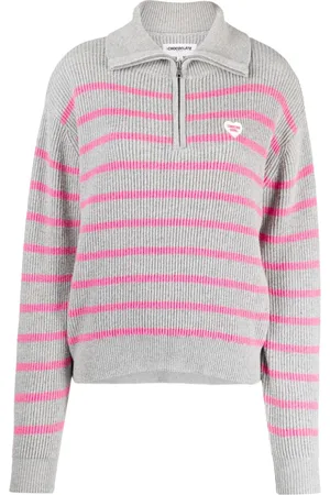 Chocoolate Striped half-zip sweater