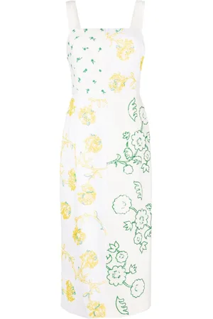 Tory Burch Floral-embroidered linen midi dress