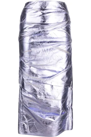 The Attico Distressed metallic-leather midi skirt