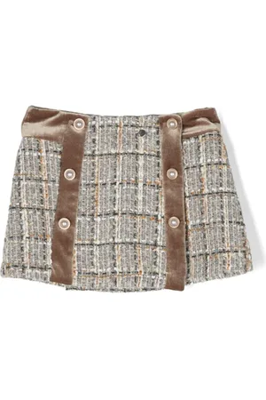 PATACHOU Check-pattern panelled tweed skirt