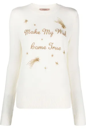 Twin-Set Slogan-embroidered ribbed-knit jumper