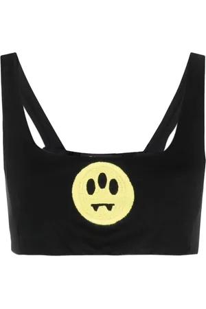 BARROW Smiley-face jersey fleece cropped top
