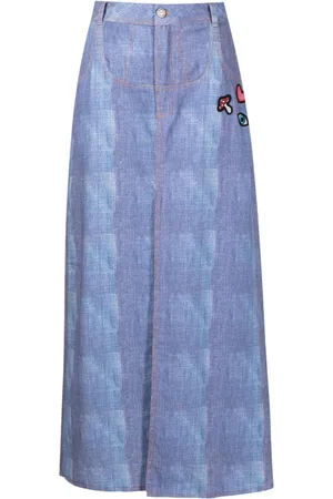 AMIR SLAMA Patch-detail denim midi skirt