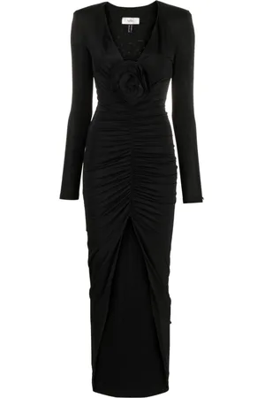 NISSA Floral-appliqué ruched maxi dress