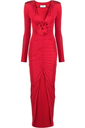 NISSA Floral-appliqué ruched maxi dress