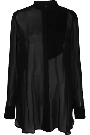 ISABEL BENENATO Mock-neck panelled cotton blend shirt