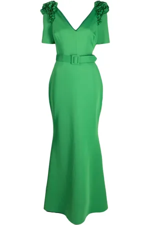Badgley Mischka Floral-appliqué belted dress