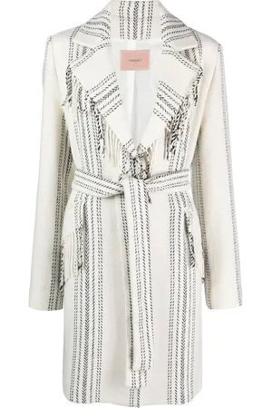 Twin-Set Jacquard fringed coat