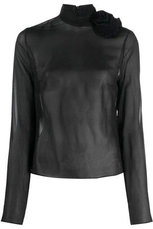 MAGDA BUTRYM Floral-appliqué semi-sheer silk top