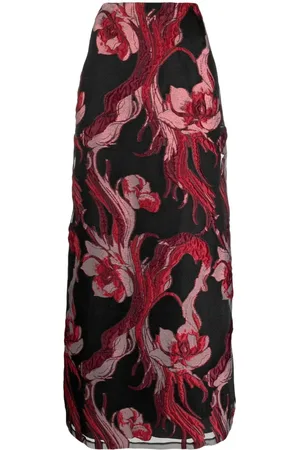 Alberta Ferretti Floral-appliqué jacquard midi skirt