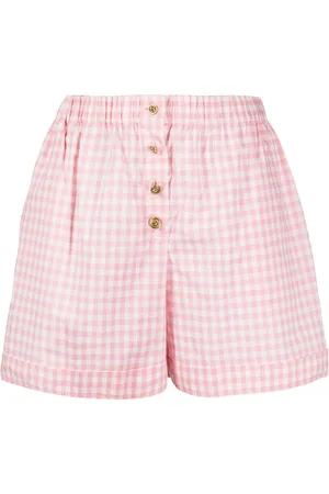 CHANEL 1990-2000s CC-buttons gingham-check mini shorts