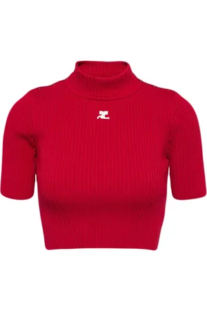 Courrèges Logo-appliqué cropped ribbed jumper