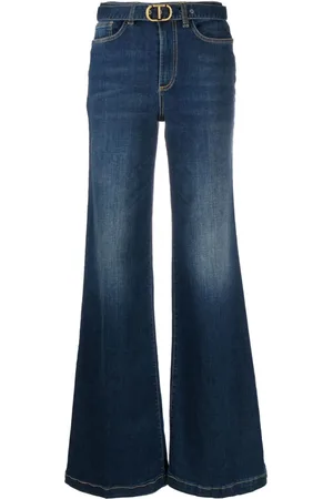 Twin-Set Gold-tone logo plaque high-waisted wide-leg jeans