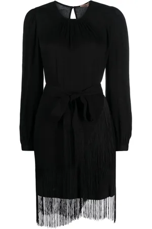 Twin-Set Fringed crepe mini dress
