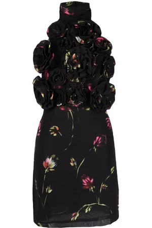 ROTATE Floral-appliqué halterneck minidress