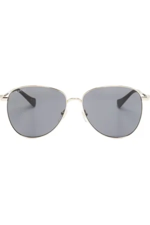 Chainlink Trimmed Round Sunglasses in Metallic - Gucci