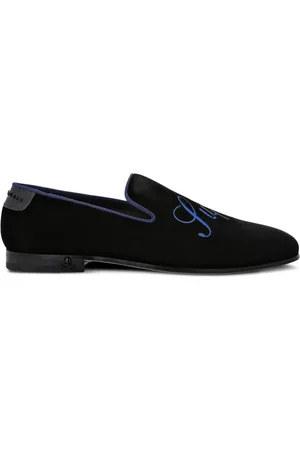 Philipp Plein slogan-embroidered velvet loafers - Purple