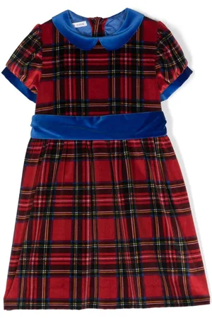 JESURUM BABY Plaid-check velvet flared dress
