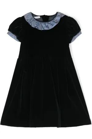 JESURUM BABY Ruffled-trim short-sleeve velvet dress