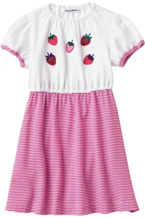 Familiar Strawberry-appliqué striped cotton dress