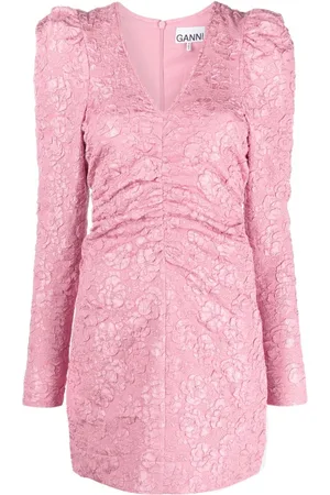 Ganni Floral-jacquard tonal minidress