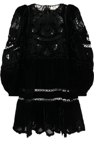 SEA Eliana lace-detail velvet minidress