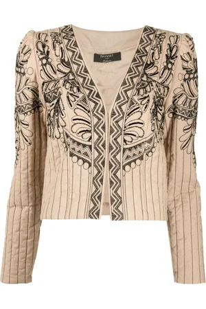 Twin-Set Graphic-embroidered quilted jacket
