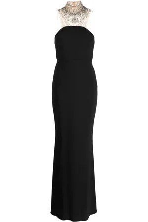 Marchesa Notte Crystal-embellished sleeveless crepe gown