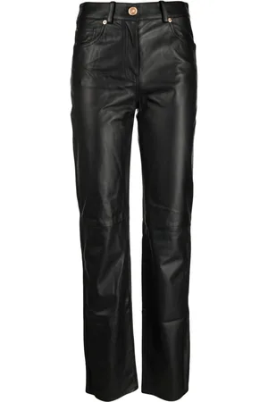VERSACE Straight-leg leather trousers