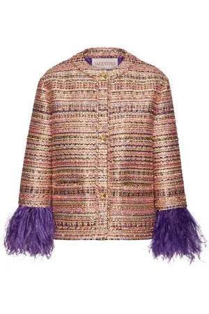 VALENTINO GARAVANI Tweed Party feather-trim jacket