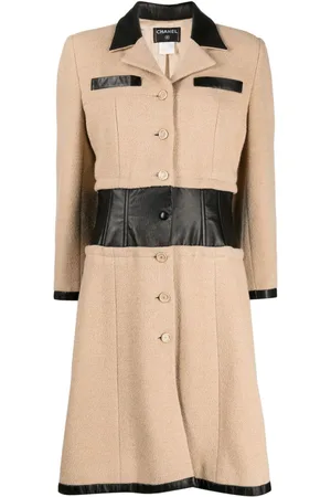 CHANEL 2001 leather-trim single-breasted coat